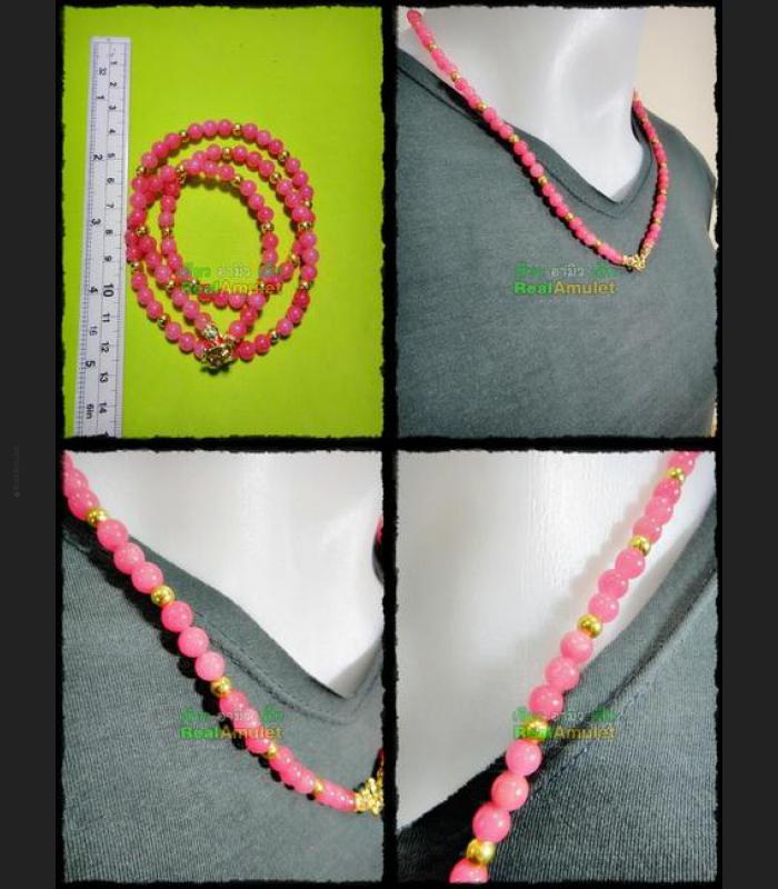 HANDMADE NECKLACE BEAD HANDICRAFT W-HOOK FOR WEARING THAI AMULET PINK