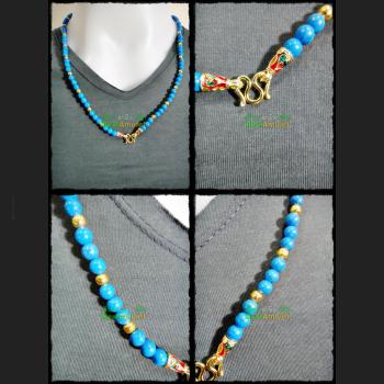 HANDMADE NECKLACE BEAD HANDICRAFT W-HOOK FOR WEARING THAI AMULET BLUE STONE