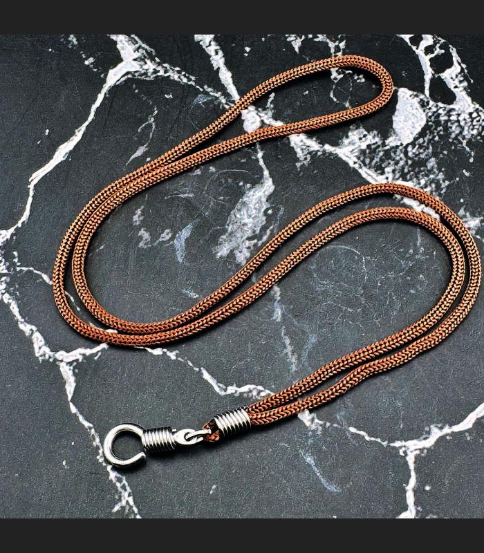 Nylon String Chain Stainless Open Hook Brown Necklace Wearing Thai Amulet #6720