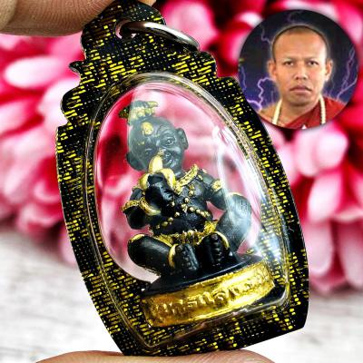 MINIATURE BRONZE GUMAN THEP BOY SPIRIT THAI AMULET LP NEN BLACK SANG-PHET EAT BANANA BE2556