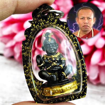 MINIATURE BRONZE GUMAN THEP BOY SPIRIT THAI AMULET LP NEN BLACK MON-KOL BE2556