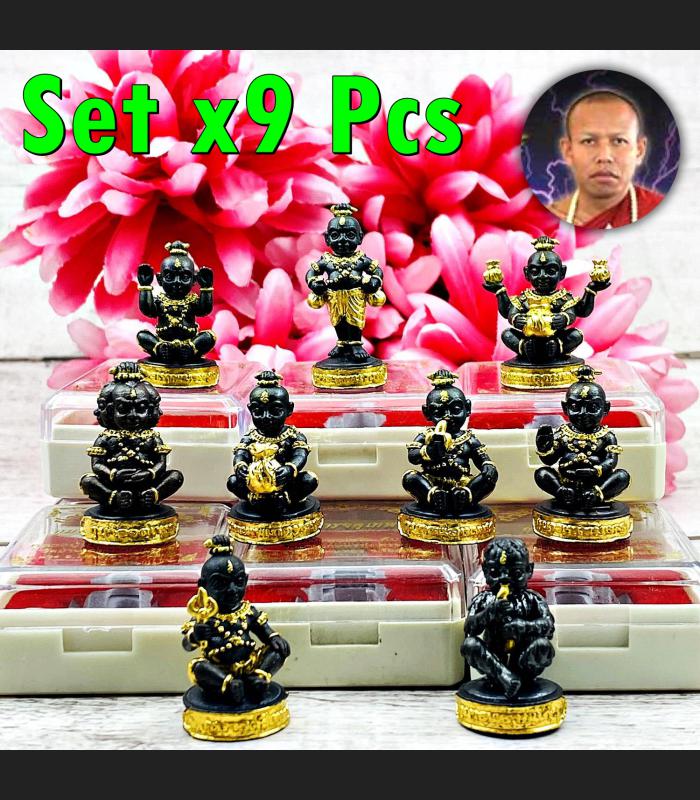 Altar Miniature 9 Pcs Guman Lukthep Gambling Win Money Rich Nen Thai Amulet 6738