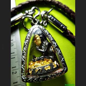 LOKOK PRAI-POON-SAP BOY NECROMANCY MINIATURE GAMBLING LUCK THAI AMULET AC SUBIN BLACK GOLD