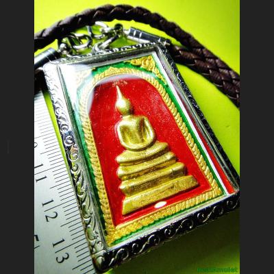 SOMDEJ MEDITATION PEACEFUL 108 MONK MASS BLESSED THAI AMULET WAT NOK 3ROW SEAT GOLD PAINT RED