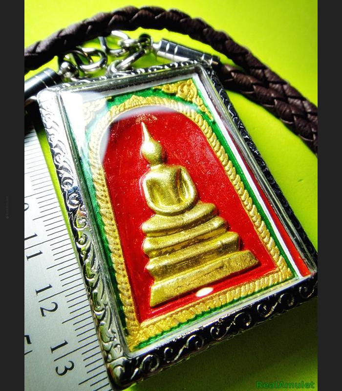 SOMDEJ MEDITATION PEACEFUL 108 MONK MASS BLESSED THAI AMULET WAT NOK 3ROW SEAT GOLD PAINT RED