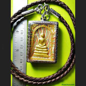 SOMDEJ MEDITATION PEACEFUL 108 MONK MASS BLESSED THAI AMULET WAT NOK 3ROW SEAT GOLD RAINBOW MEAT