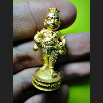 MINIATURE BRONZE GUMAN THEP BOY SPIRIT THAI AMULET LP NEN 18K GOLD NAWA-LIT STANDING BE2556