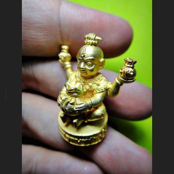 MINIATURE BRONZE GUMAN THEP BOY SPIRIT THAI AMULET LP NEN 18K GOLD UDOM-ZUB FOUR 4 HANDS BE2556
