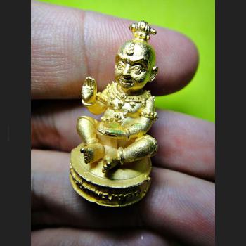 MINIATURE BRONZE GUMAN THEP BOY SPIRIT THAI AMULET LP NEN 18K GOLD MON-KOL BE2556