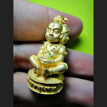 MINIATURE BRONZE GUMAN THEP BOY SPIRIT THAI AMULET LP NEN 18K GOLD 4 FOUR FACE BE2556
