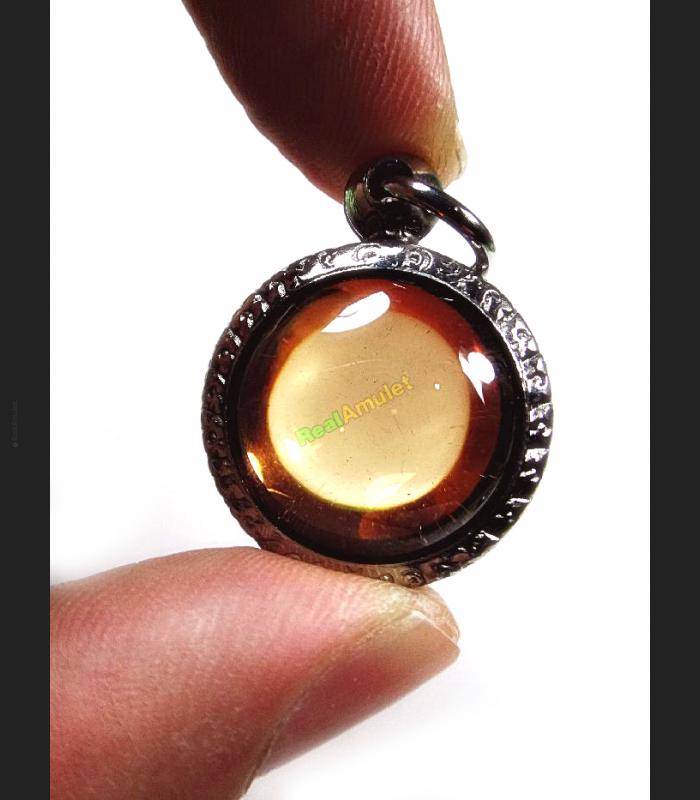 NATURAL GEMS HOLY STONE NAGA EYE LEKLAI THAI AMULET ORANGE ROUND BUTTON