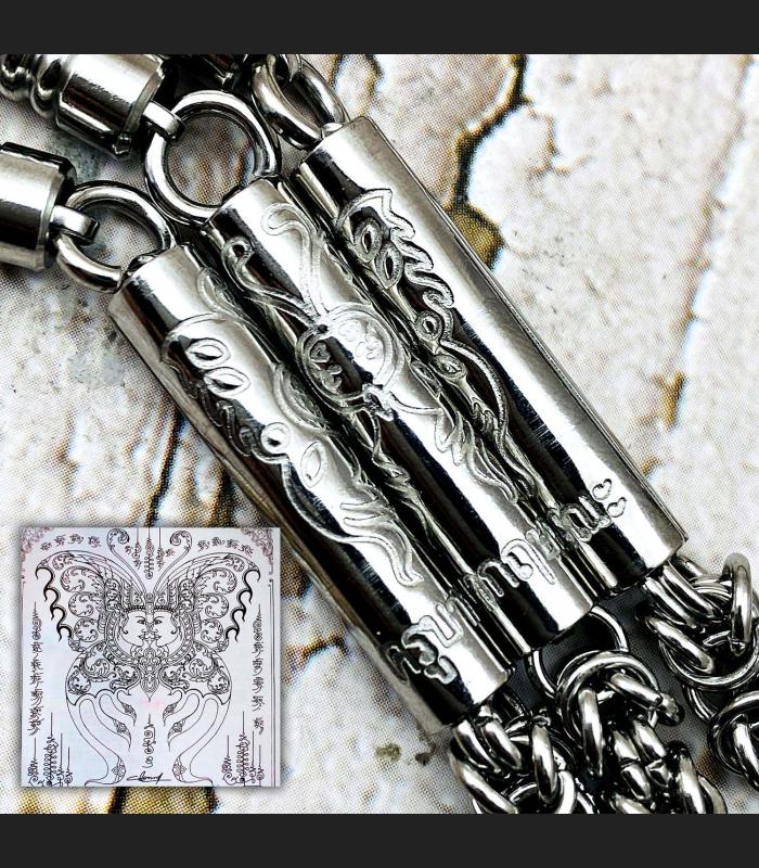 NECKLACE STAINLESS W-SHAPE MULTI HOOK HANG WEAR THAI AMULETS 30CM BUTTERFLY