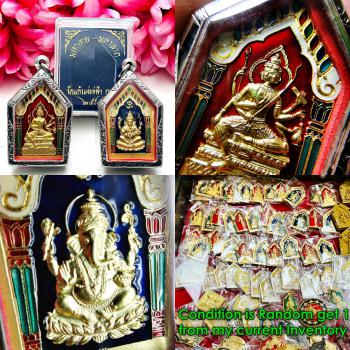 Lucky Medal Pikanet PhaPhom 4face Elephent God 2in1 Mass Chant Thai Amulet #7705