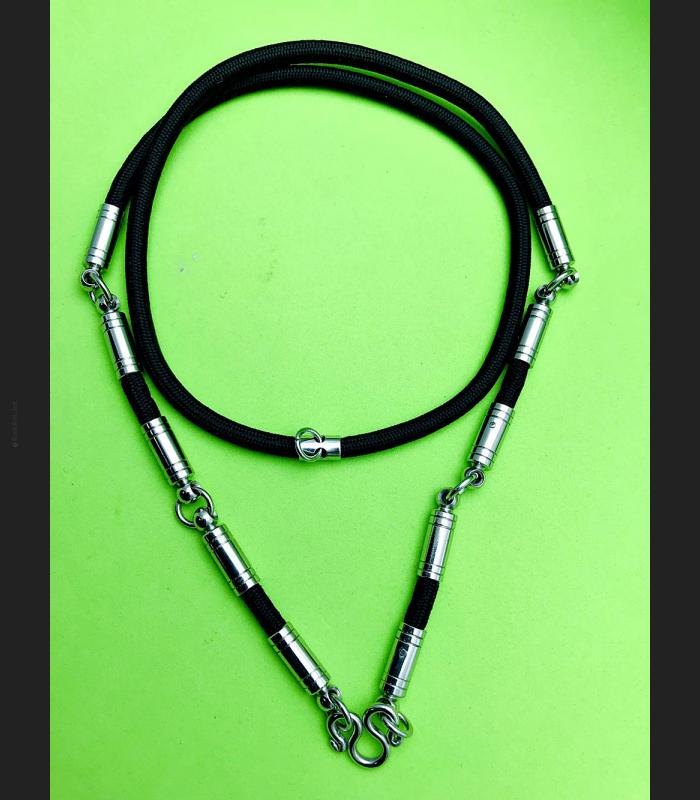 NECKLACE WEARING HANG THAI AMULET NYLON STRING 30CM STAINLESS 5 HOOK BLACK 7843