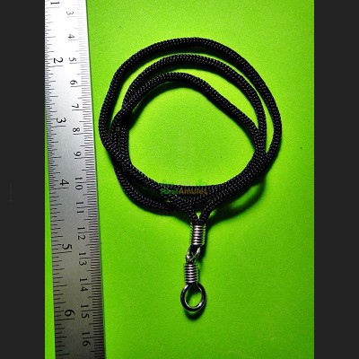 Nylon String Chain Stainless Hook Black Necklace Wearing Lucky Thai Amulet #7847