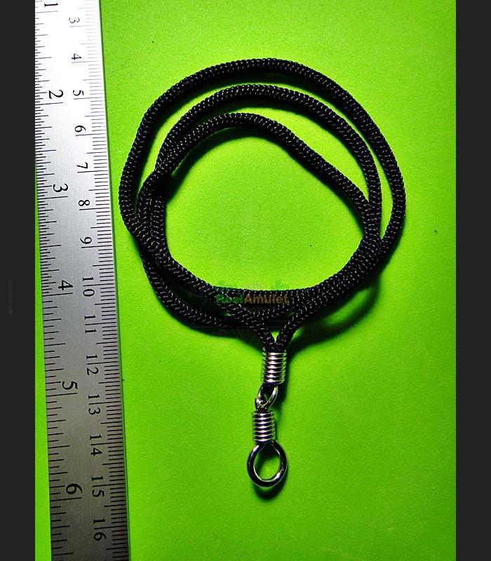 Nylon String Chain Stainless Hook Black Necklace Wearing Lucky Thai Amulet #7847