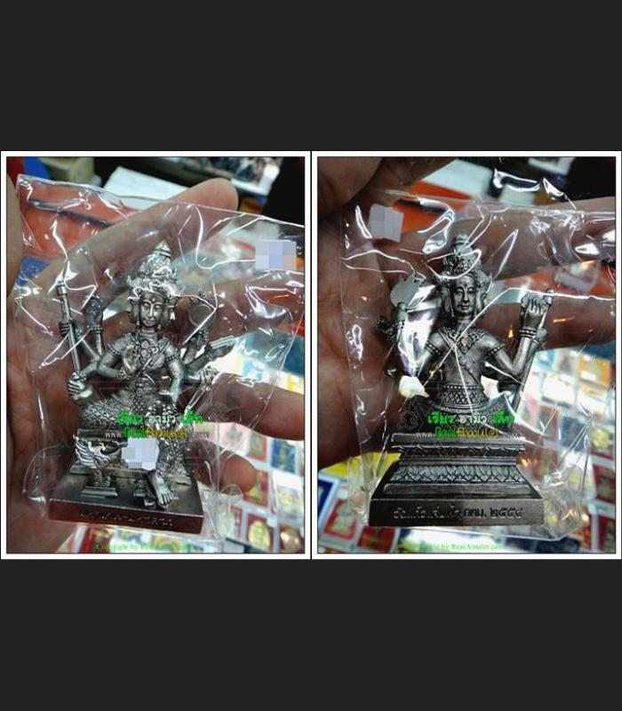 LARGE PHA PHOM 4 FOUR FACE STATUE LUCKY THAI AMULET WAT KAWJAMFA MASS CHANT MONKS GROUP BLESSED SILVERY 7899
