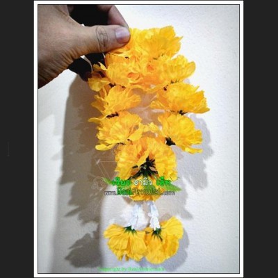 HANDMADE PLASTIC YELLOW FLOWER WREATHE GARLAND FESTOON WORSHIP OFFERING HOLY AMULET 7997