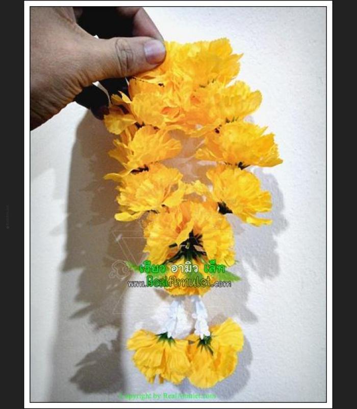 HANDMADE PLASTIC YELLOW FLOWER WREATHE GARLAND FESTOON WORSHIP OFFERING HOLY AMULET 7997