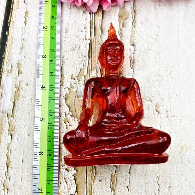 Buddha Statue Seated Colored Peaceful Smiling God Deity Red Home Decorate #15064