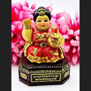 Lady Beckon Money Statue Rich Kuba Ariyachat Magic Lucky 9cm Thai Amulet #15142
