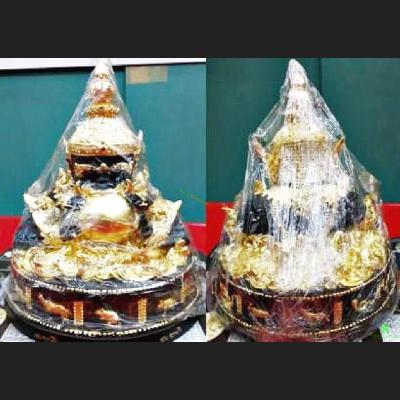 THAI AMULET BRONZE STATUE RAHU SWALLOW MOON GAMBLING LUCK LP KEY WIDE 6 INCH GOLD BLACK