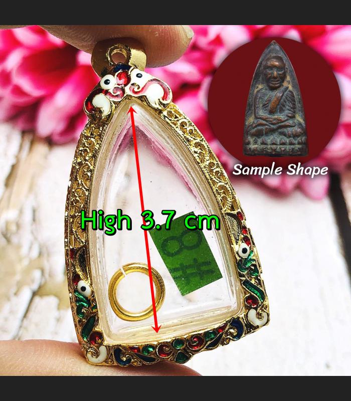 Empty Metal Frame Case Gold Micron 24k Colored Phakring 4cm Thai Amulet #15200