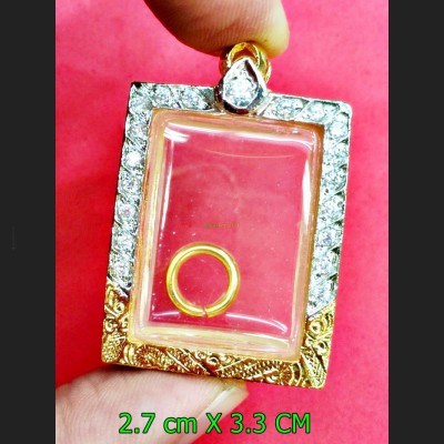 BLANK EMPTY METAL FRAME CASE THAI AMULET GOLD MICRON 24K DIAMOND GEM SOMDEJ 3.3CM