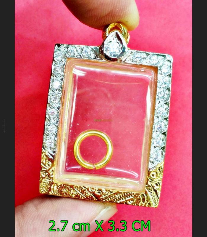 BLANK EMPTY METAL FRAME CASE THAI AMULET GOLD MICRON 24K DIAMOND GEM SOMDEJ 3.3CM