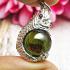 NAGA EYE LEKLAI KAEW THAI AMULET HEALING CRYSTAL PENDANT SILVER 925 GREEN BALL SHAPE