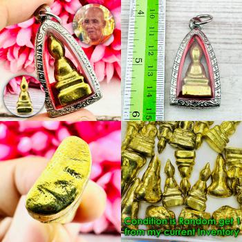 Tewada Buddha Leklai Lucky Rich Descent Yellow Gold Shine Huan Thai Amulet 15256