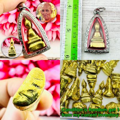 Tewada Buddha Leklai Lucky Rich Descent Yellow Gold Shine Huan Thai Amulet 15256
