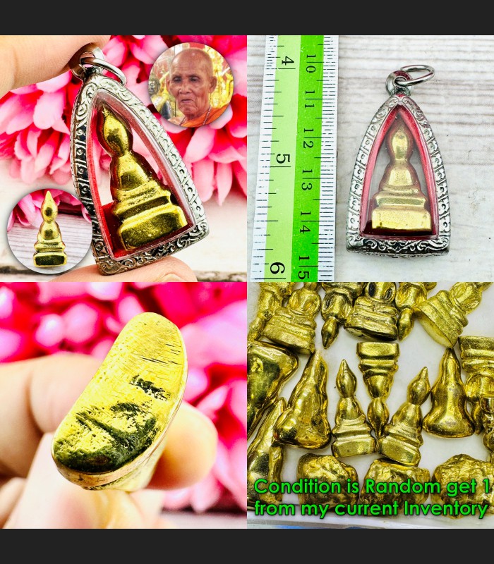 Tewada Buddha Leklai Lucky Rich Descent Yellow Gold Shine Huan Thai Amulet 15256