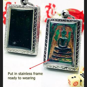 Ancient Leklai Keaw Naga Healing Stone Somdej Watrakang Green Thai Amulet #15266