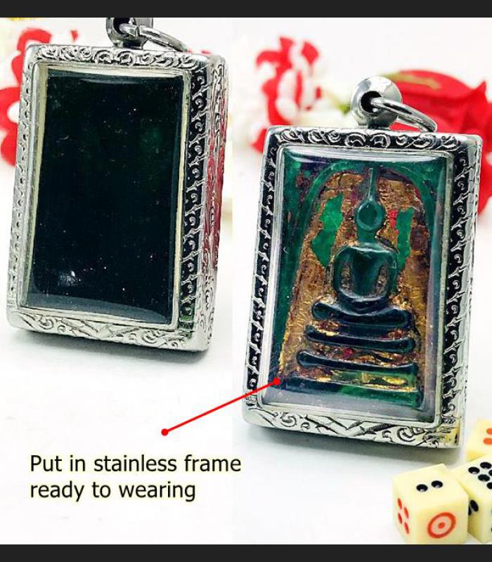 Ancient Leklai Keaw Naga Healing Stone Somdej Watrakang Green Thai Amulet #15266