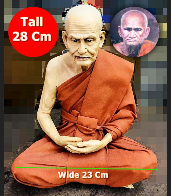 LIFELIKE WAX FINE ART THAI MONK STATUE AMULET LP NGERN WAT BANGKAN MEDITATION 9INCH