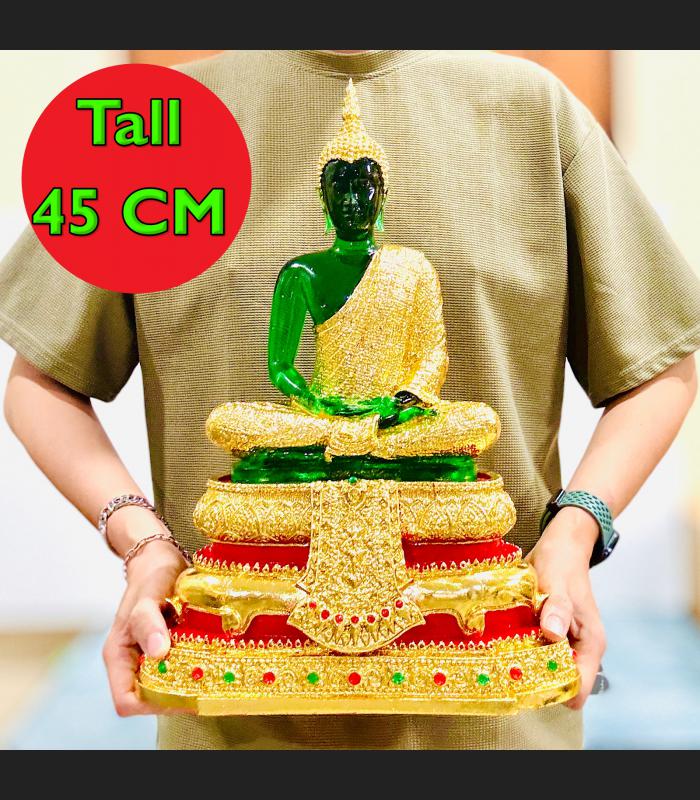 Large Rainy Armor Emerald Buddha Statue Meditation Green Gold Thai Amulet #15383