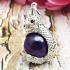 Pure Silver Naga Eye Leklai Dragon Healing Crystal Ball Purple Thai Amulet 15388