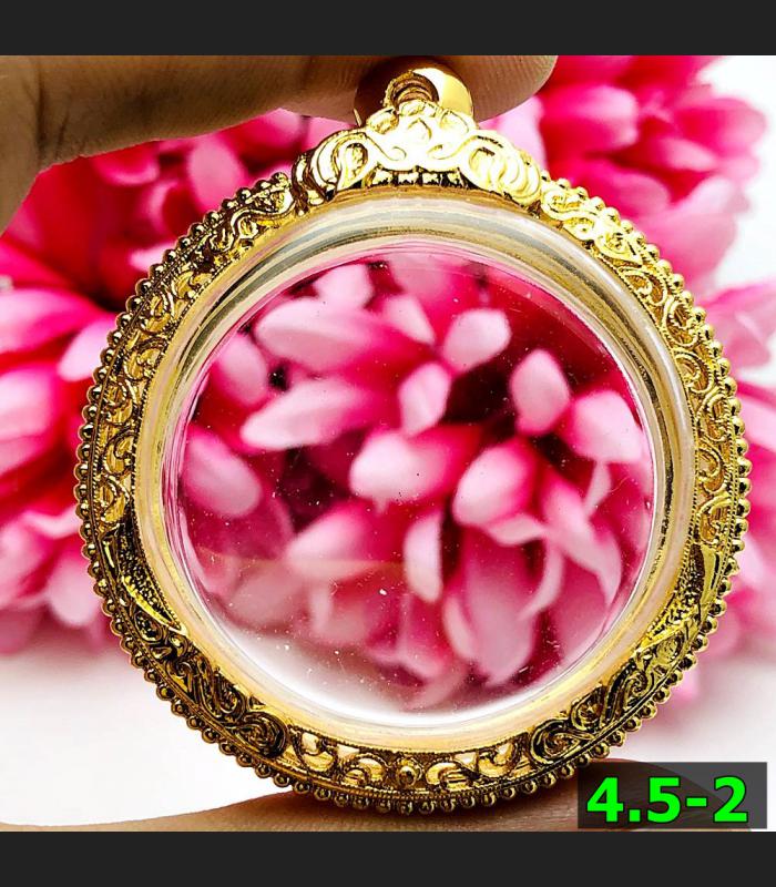 Empty Solid Metal Frame Case Gold Micron 24k Circle Round 4cm Thai Amulet #15419
