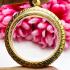 Empty Solid Metal Frame Case Gold Micron 24k Circle Round 4cm Thai Amulet #15419