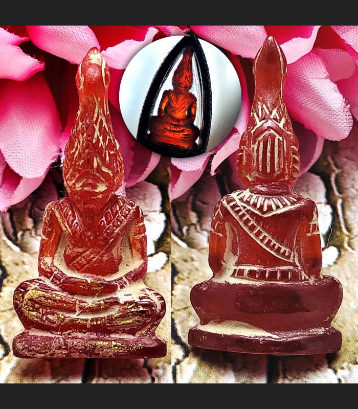 Ancient Crave Leklai Naga Eye Gem stone Lersri Dragon Head Red Thai Amulet 15422
