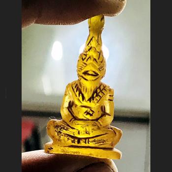 Leklai Naga Eye Crystal Stone Lersri Payanak Head Lucky Yellow Thai Amulet 15423