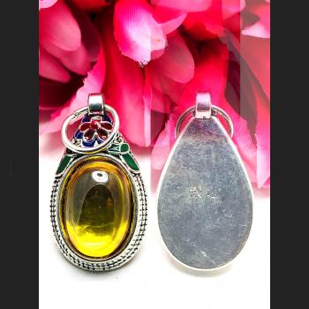 Gambling S/S Pendant Leklai Naga Eye Lucky Stone Magic Yellow Thai Amulet #15679