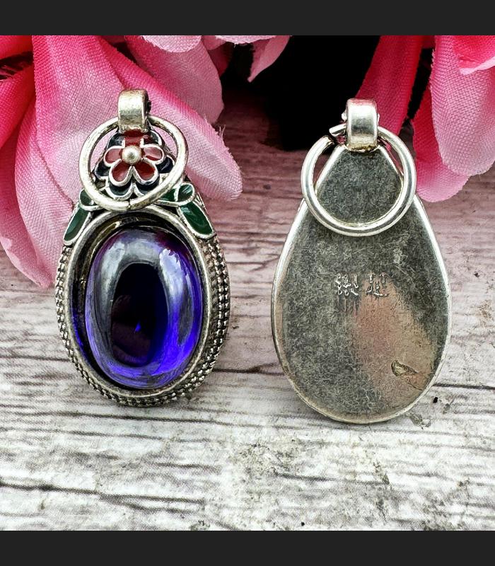 Pendant Leklai Healing Stone Naga Eye Magic Lucky Love Purple Thai Amulet #15680