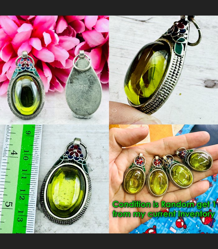 S/S Case Leklai Cave Stone Naga Eye Wealth Money Olive Green Thai Amulet #15681