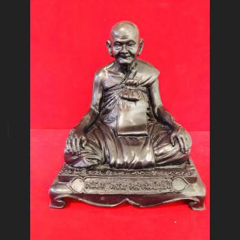 Large Bronze Monk Statue Smile Face Lucky Fortune Hong Be2553 Thai Amulet #15703