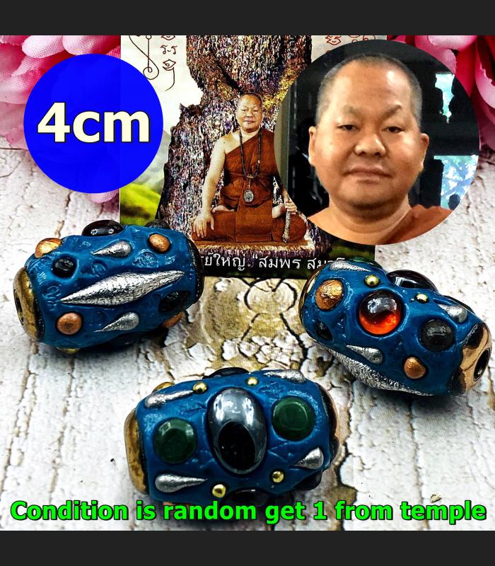 Takrut Leklai Naga Eye Healing Stone Crystal Somporn blue 4cm Thai Amulet 15794