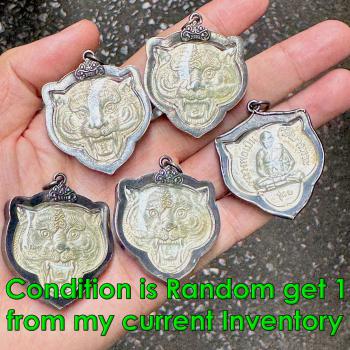 Vintage Pendant Old Silver Casing Tiger Medal Pern Watbangpha Thai Amulet #15805