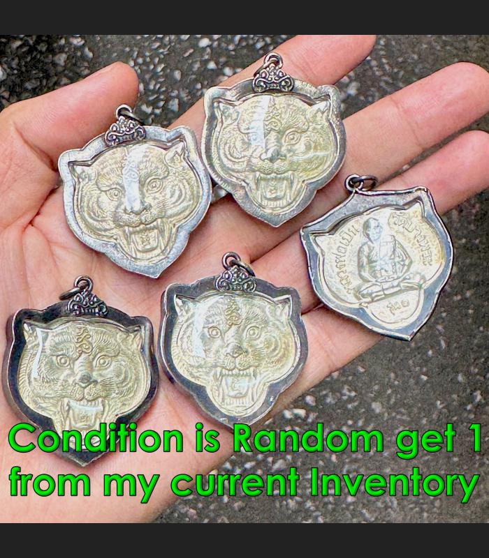 Vintage Pendant Old Silver Casing Tiger Medal Pern Watbangpha Thai Amulet #15805 Vintage Pendant Old Silver Casing Tiger Medal Pern Watbangpha Thai Amulet #15805