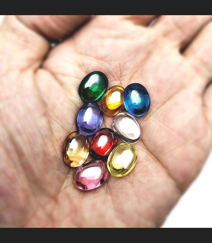 COMPILATION SET9 COLOR CRYSTAL HEALING STONE NAGA EYE DIVIN LEKLAI OVAL SHAPE NETURAL GEMS